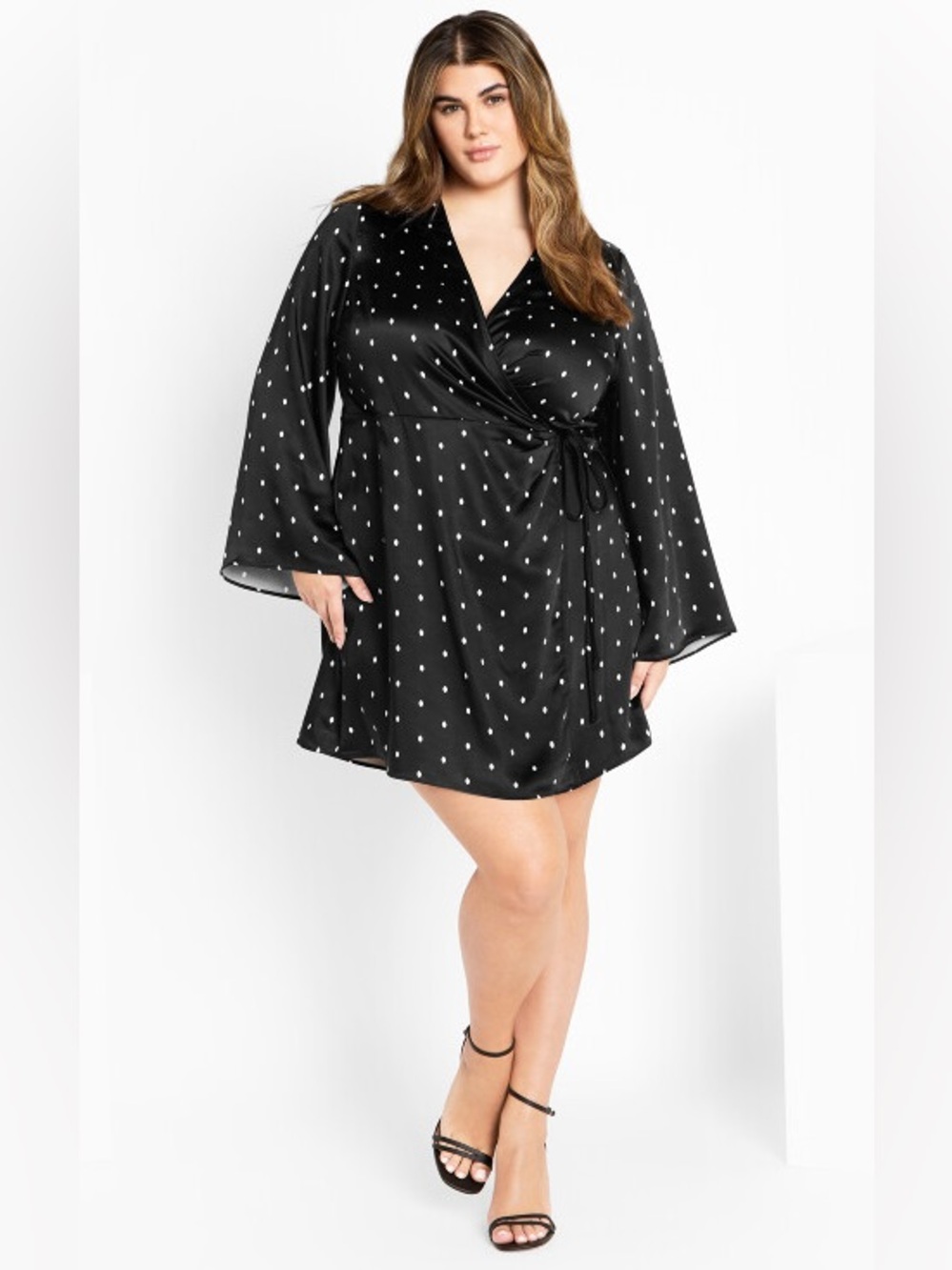 City Chic Amira Satin Spot Wrap Dress 3X NWT